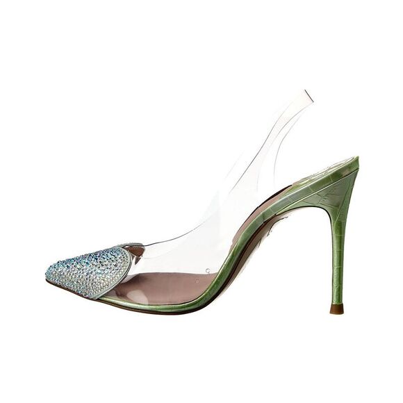 Sophia Webster Amora Vinyl & Croc-Embossed Leather Slingback Pump, Green - Picture 2 of 5